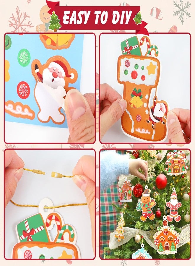 Bolake 32 Pcs Christmas Craft Kits for Kids Christmas Ornaments with Handcrafted Gingerbreads Cookiess Man House Snowmans Santa Deers Christmas Stickers for Tree Party Room Decor - Image 4